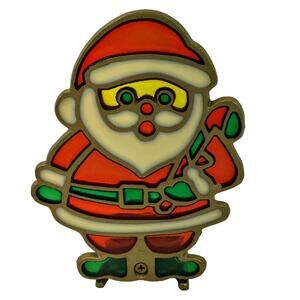 Vintage Stained Glass & Cast Iron Santa Tea Light Taiwan Christmas Holiday
